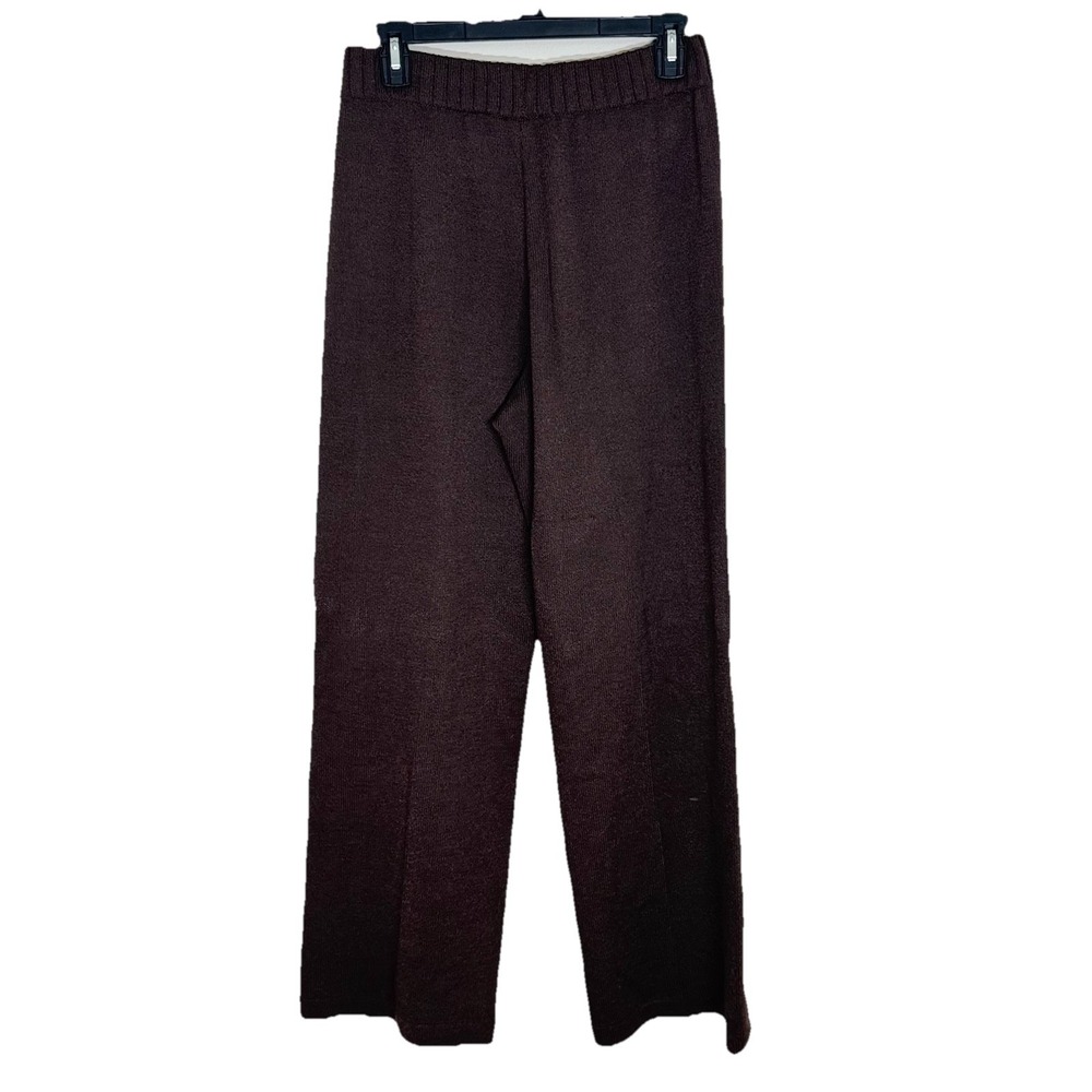 Vintage St. John Sport Women's S Brown Wool Knit Pants Quiet Luxury Wide Leg - Picture 2 of 8